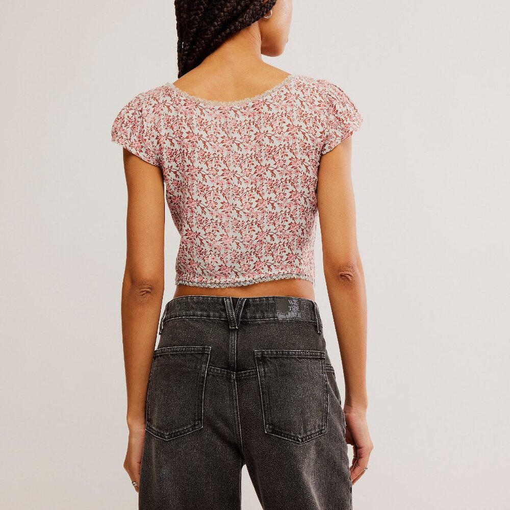 Free People Faye Floral Top-Gray Combo Size L - Picture 4 of 7